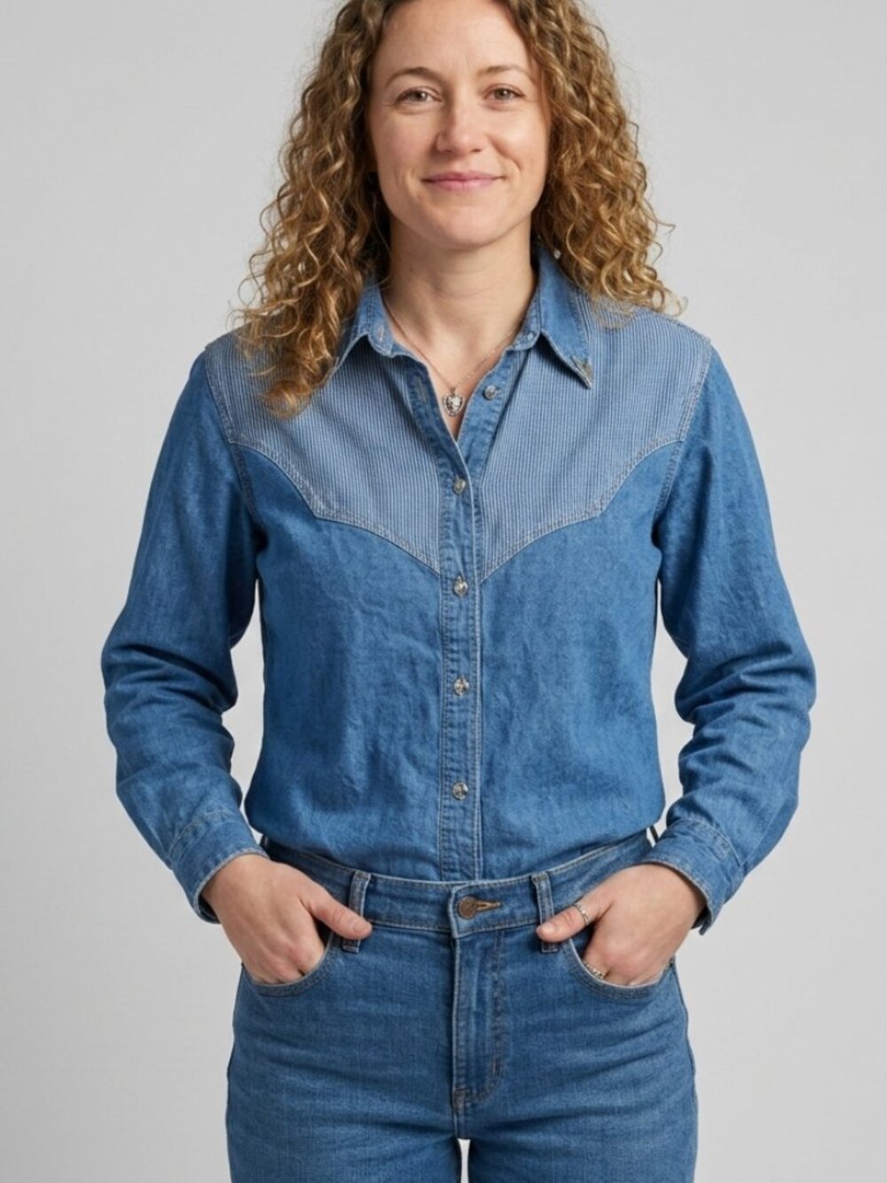 Vintage Desert West Denim Button Down Top